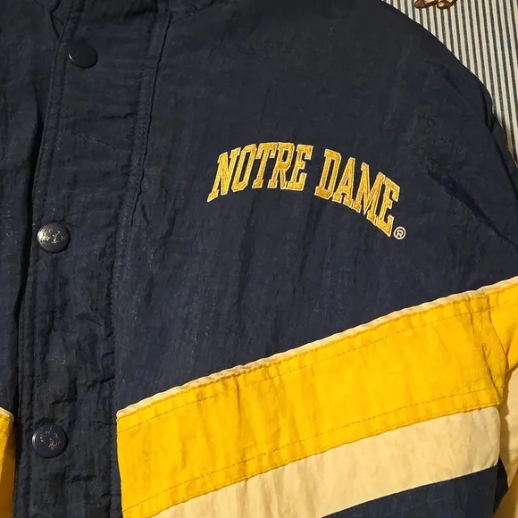 Vintage 90s Starter Notre Dame Fighting Irish College Jacket Blue Yellow Medium - Picture 6 of 16